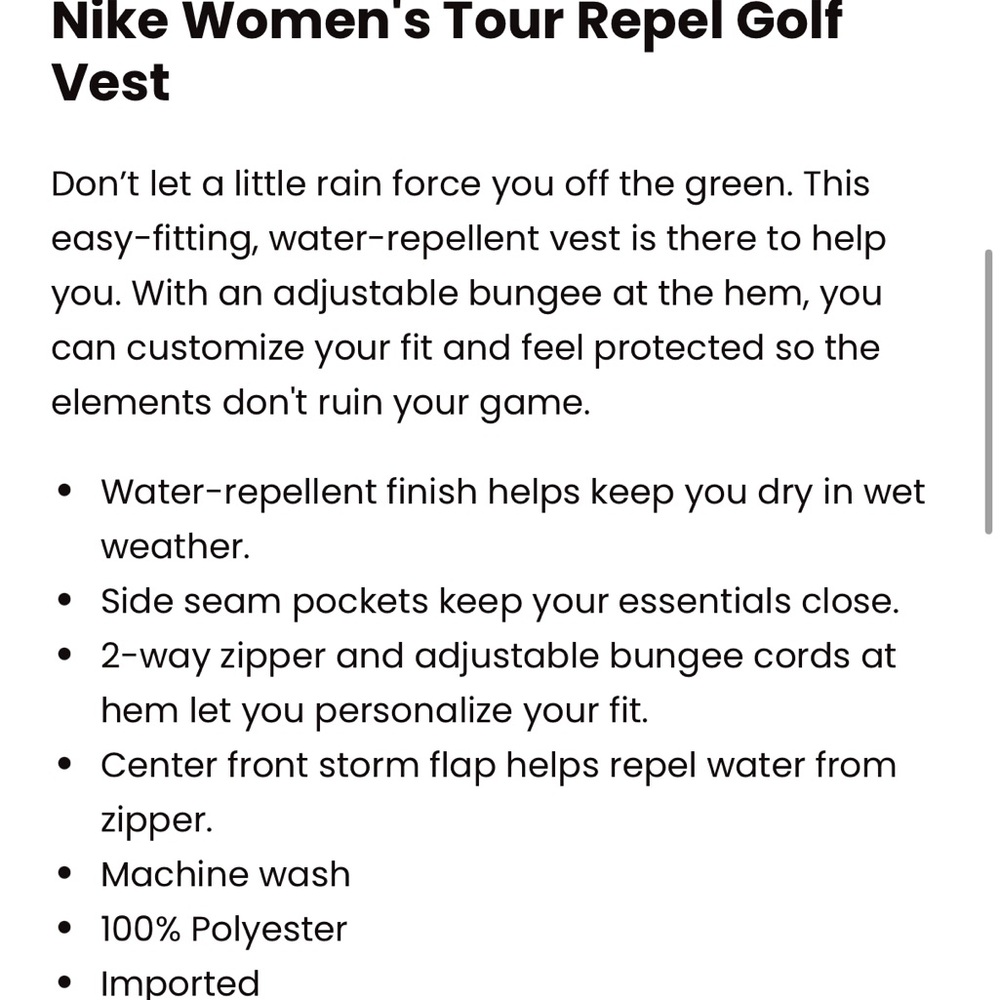 NEW🖤⛳️Nike Tour Repel Women's Golf Vest $100 - Picture 11 of 13